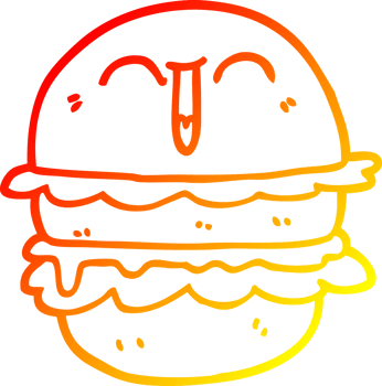 warm gradient line drawing of a cartoon burger png