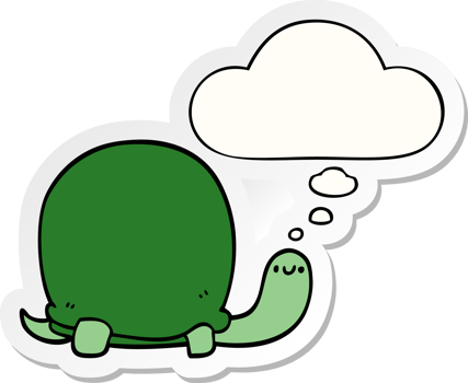 cute cartoon tortoise with thought bubble as a printed sticker png