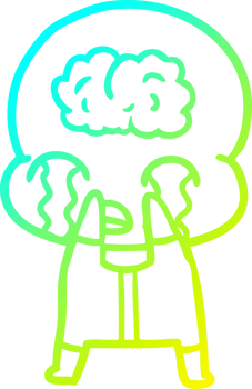 cold gradient line drawing of a cartoon big brain alien crying png