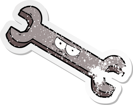 distressed sticker of a cartoon angry tool png