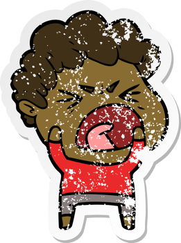 distressed sticker of a cartoon furious man png