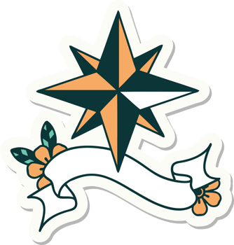 tattoo style sticker with banner of a star png