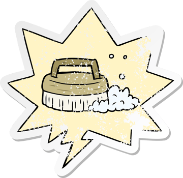 cartoon scrubbing brush with speech bubble distressed distressed old sticker png