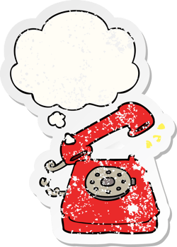 cartoon ringing telephone with thought bubble as a distressed worn sticker png