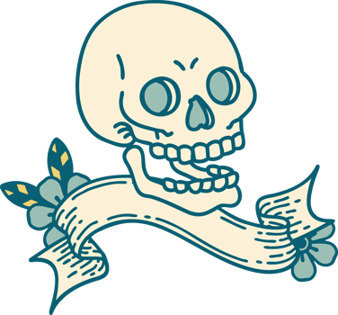 traditional tattoo with banner of a skull png