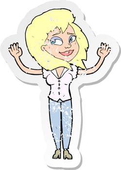 retro distressed sticker of a cartoon woman giving up drawing png