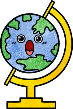 retro grunge texture cartoon of a globe of the world png