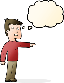 cartoon pointing man with thought bubble png