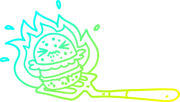 cold gradient line drawing of a cartoon burger on spatula png