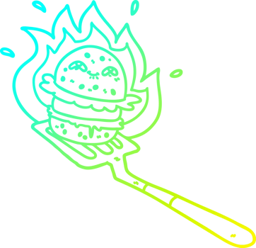 cold gradient line drawing of a cartoon burger cooking png