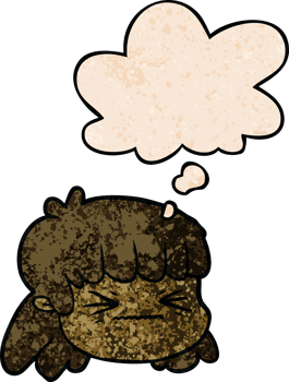 cartoon female face with thought bubble in grunge texture style png
