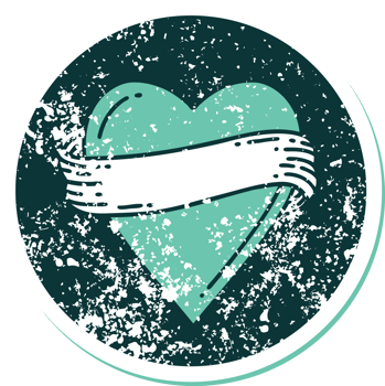 iconic distressed sticker tattoo style image of a heart and banner png