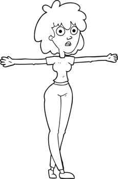 hand drawn black and white cartoon woman spreading arms png