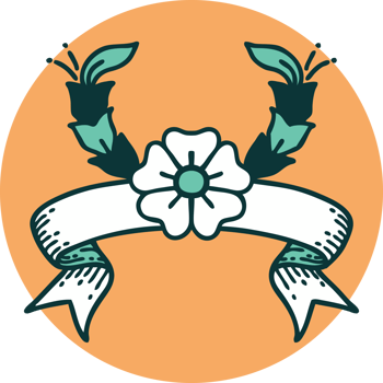 tattoo style icon with banner of a decorative flower png