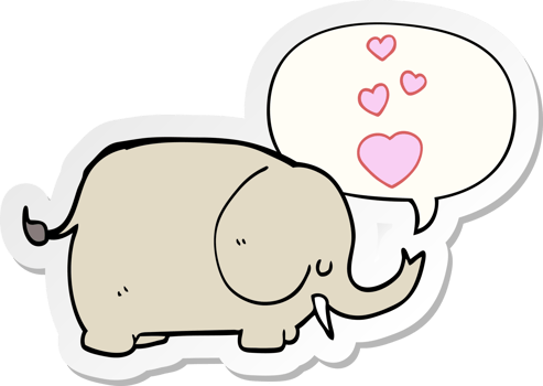 cute cartoon elephant with love hearts with speech bubble sticker png