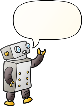 cartoon robot with speech bubble in smooth gradient style png