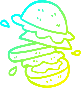 cold gradient line drawing of a cartoon burger png