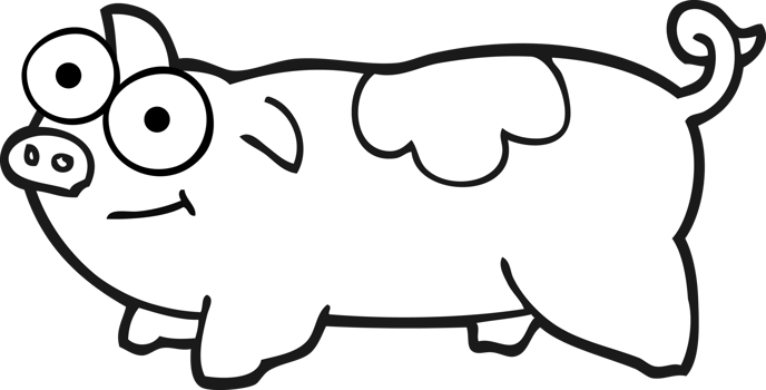 hand drawn black and white cartoon pig png