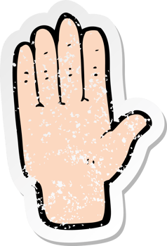 retro distressed sticker of a cartoon open hand drawing png