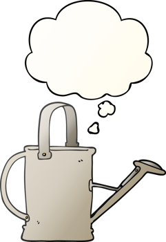 cartoon watering can with thought bubble in smooth gradient style png