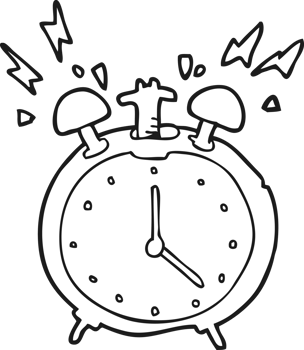 hand drawn black and white cartoon ringing alarm clock png