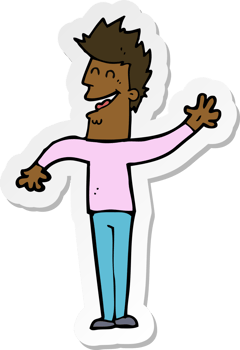 sticker of a cartoon happy man waving png