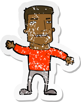 retro distressed sticker of a cartoon waving stressed man png
