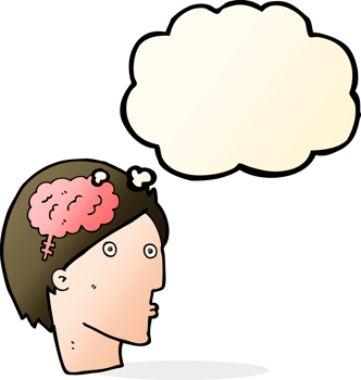 cartoon man with brain symbol with thought bubble png