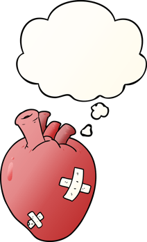 cartoon heart with thought bubble in smooth gradient style png