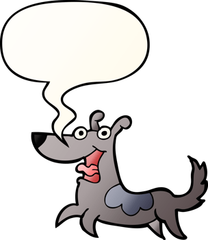 happy dog cartoon with speech bubble in smooth gradient style png