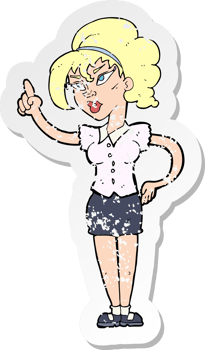retro distressed sticker of a cartoon woman with idea drawing png