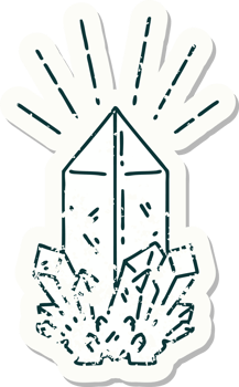 worn old sticker of a tattoo style quartz crystal png