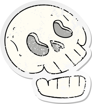 distressed sticker of a quirky hand drawn cartoon skull png