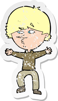 retro distressed sticker of a cartoon suspicious man drawing png