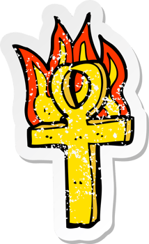 retro distressed sticker of a cartoon ankh symbol png