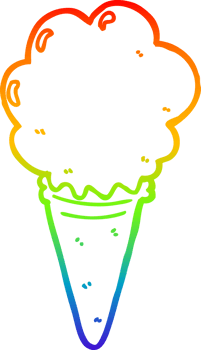 rainbow gradient line drawing of a cartoon ice cream png