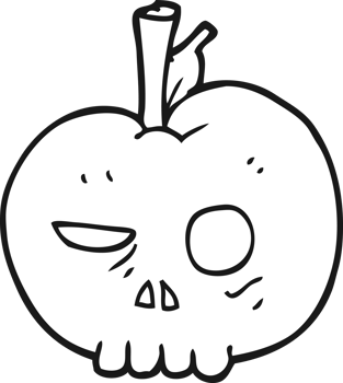 hand drawn black and white cartoon poison apple png