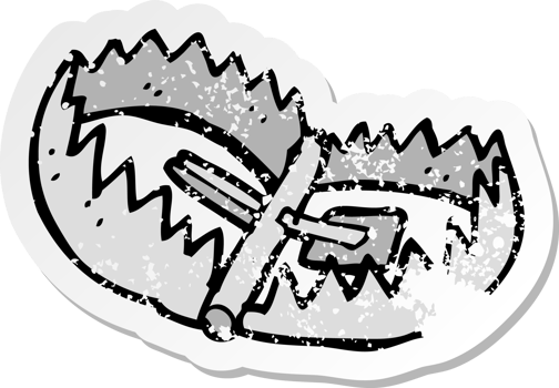 retro distressed sticker of a cartoon bear trap png