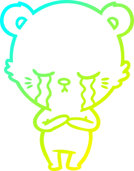 cold gradient line drawing of a crying cartoon bear png