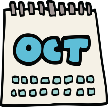cartoon doodle calendar showing month of october png
