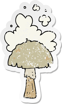 distressed sticker of a cartoon mushroom with spore cloud png