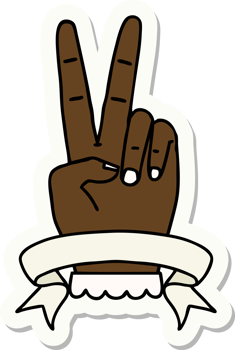 sticker of a peace two finger hand gesture with banner png
