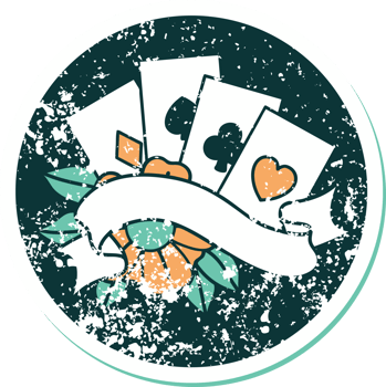 iconic distressed sticker tattoo style image of cards and banner png