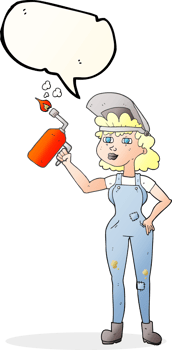hand drawn speech bubble cartoon woman welding png