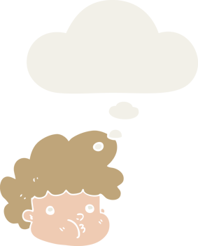 cartoon boy with thought bubble in retro style png