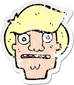 retro distressed sticker of a cartoon shocked face drawing png