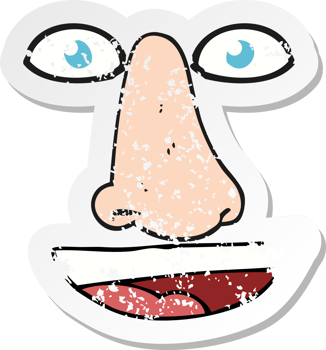 retro distressed sticker of a cartoon facial features png