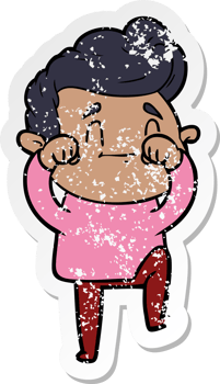 distressed sticker of a happy cartoon man png