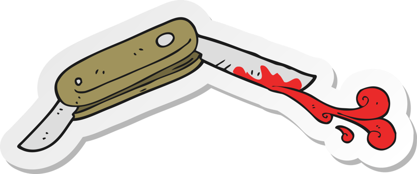 sticker of a cartoon bloody folding knife png