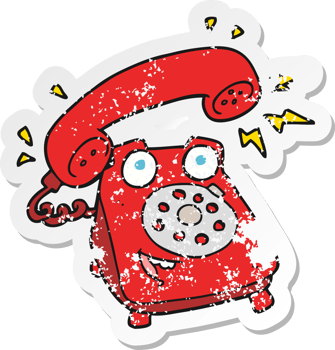 retro distressed sticker of a cartoon ringing telephone png